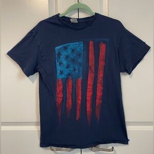 Navy Blue Graphic Tee with Red and Blue Design